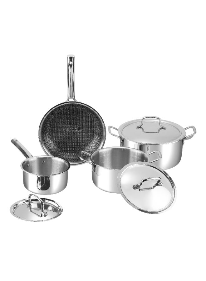 Vinod Luna Triply Stainless Steel Cookware Set, 7 Pc | Superior Finish, Cool Grip Handles, Mastercrafted Durability | 100% Safe, Non-Toxic | 2 Casserole, Saucepan with Lids & SAS Pro Frypan - Image 1